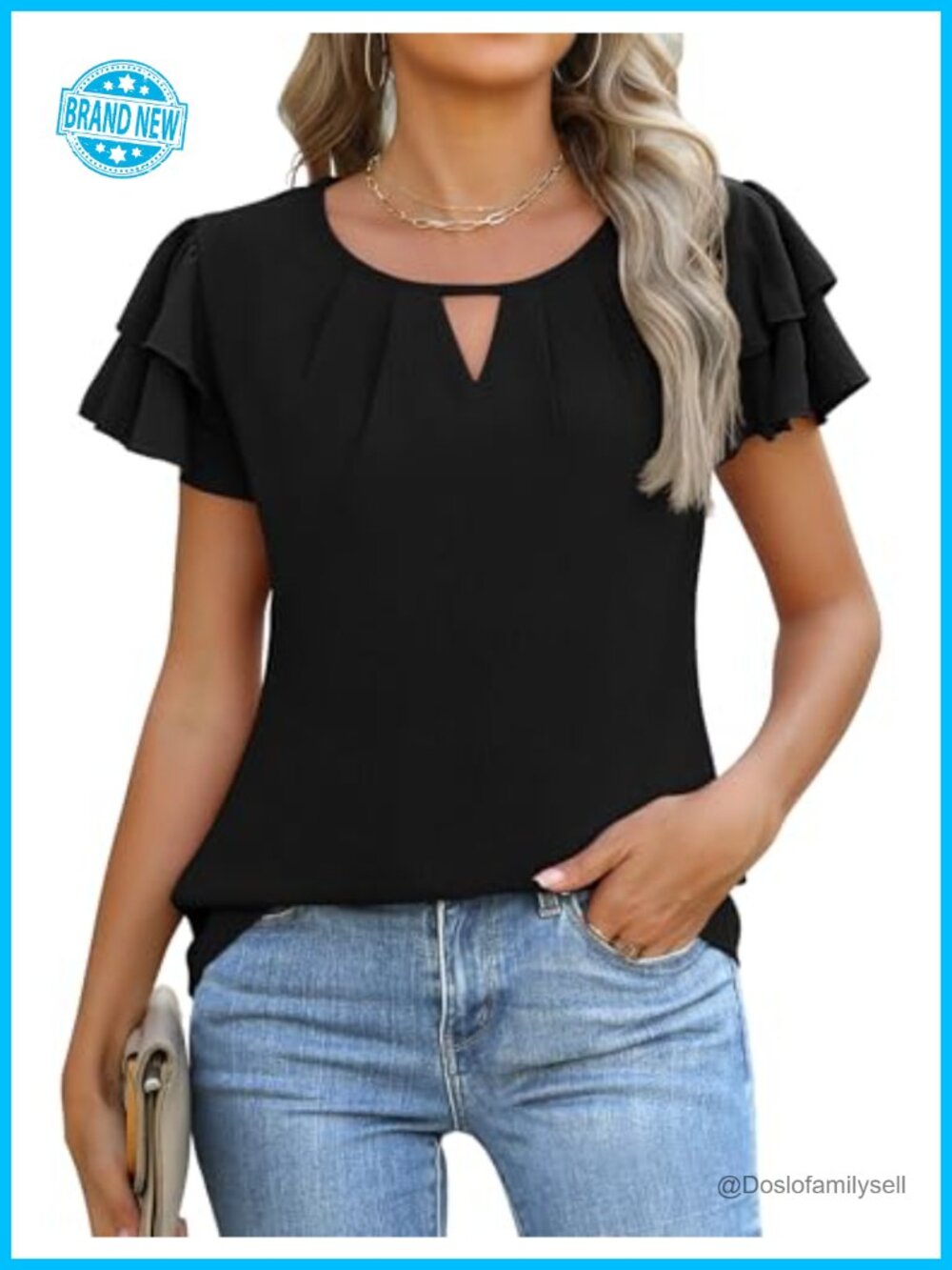 Womens Dressy Casual Business Work Blouse Short Sleeve Pleated Tunic Top
